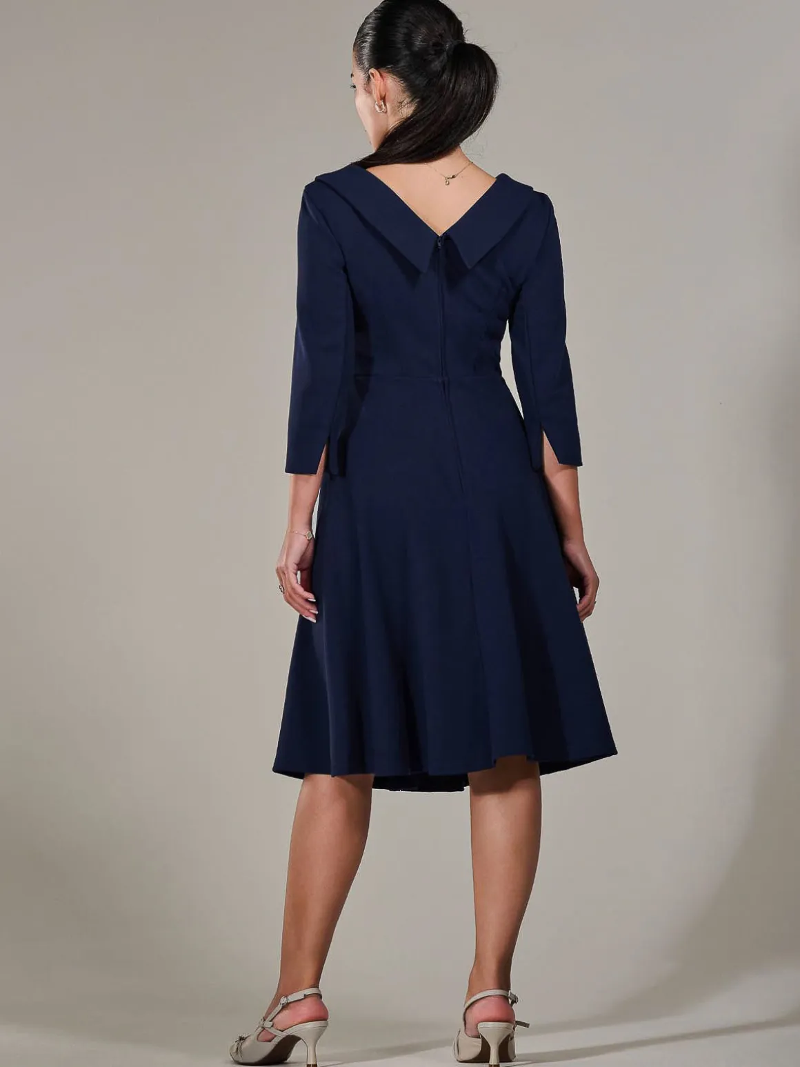 Petite Button Collar Dress, Navy