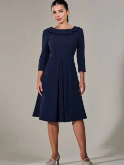 Petite Button Collar Dress, Navy