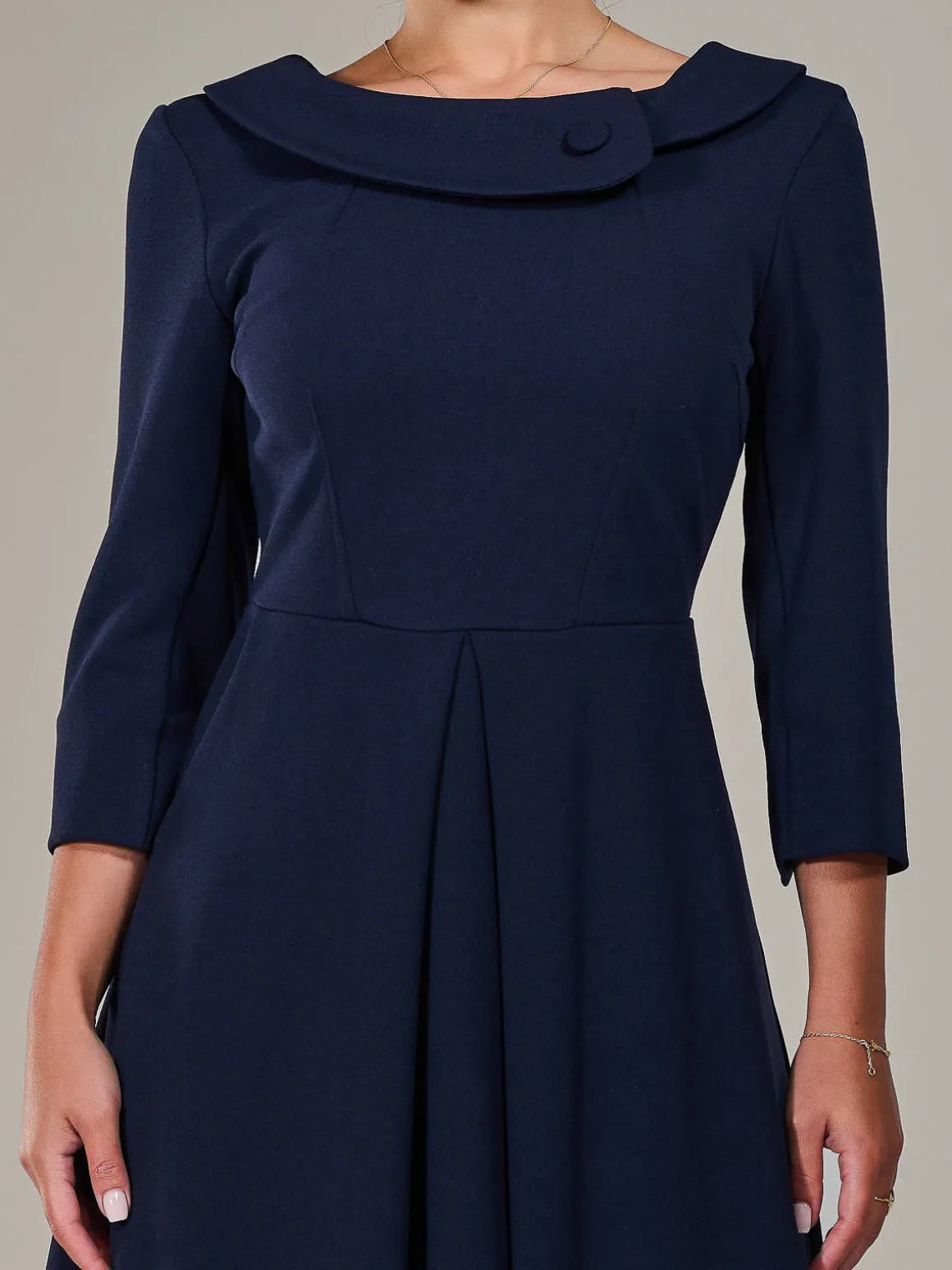 Petite Button Collar Dress, Navy