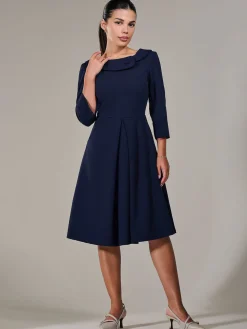 Petite Button Collar Dress, Navy