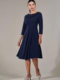 Petite Button Collar Dress, Navy