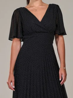 Petite Chiffon Pleated Midaxi Dress, Black Polka Dots