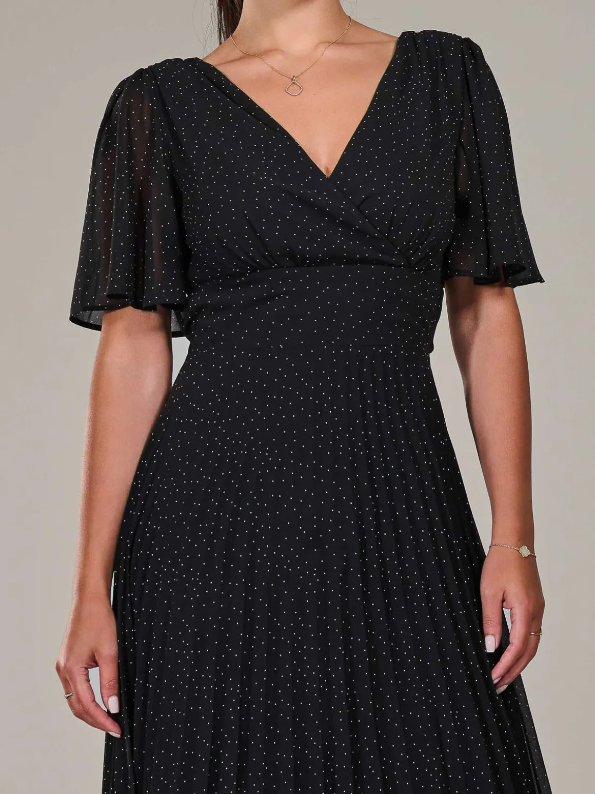 Petite Chiffon Pleated Midaxi Dress, Black Polka Dots