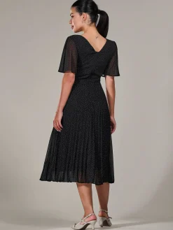 Petite Chiffon Pleated Midaxi Dress, Black Polka Dots