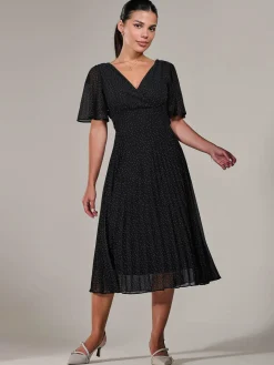 Petite Chiffon Pleated Midaxi Dress, Black Polka Dots