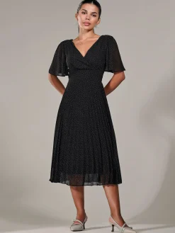 Petite Chiffon Pleated Midaxi Dress, Black Polka Dots