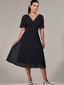Petite Chiffon Pleated Midaxi Dress, Black Polka Dots