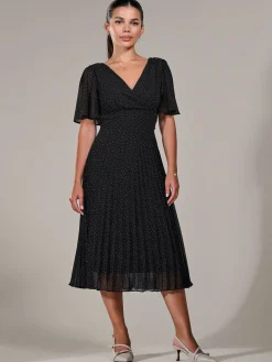Petite Chiffon Pleated Midaxi Dress, Black Polka Dots