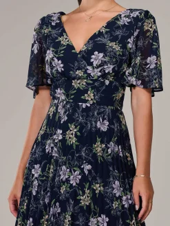 Petite Chiffon Pleated Midaxi Dress, Navy Floral