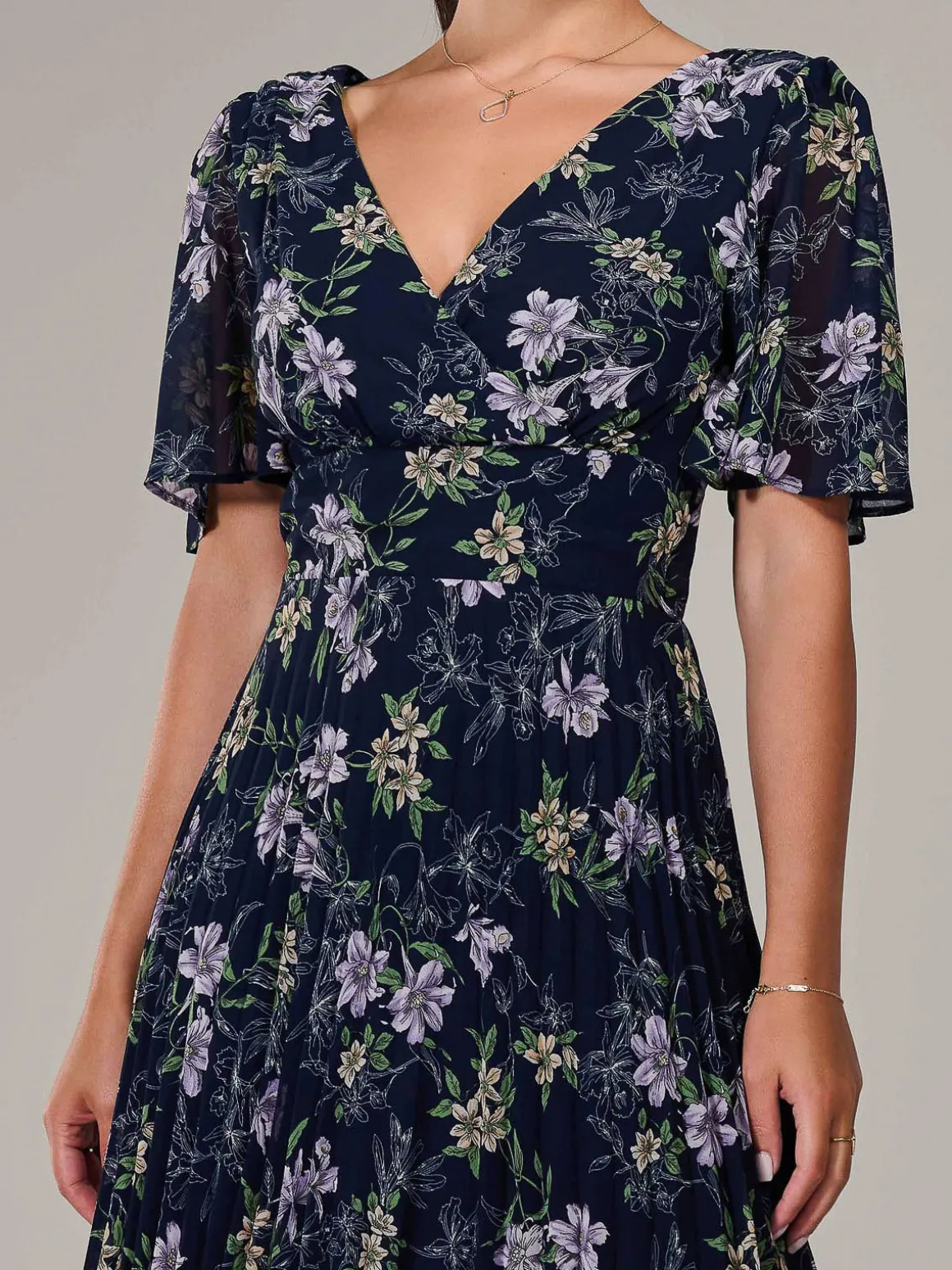 Petite Chiffon Pleated Midaxi Dress, Navy Floral