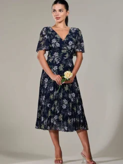 Petite Chiffon Pleated Midaxi Dress, Navy Floral