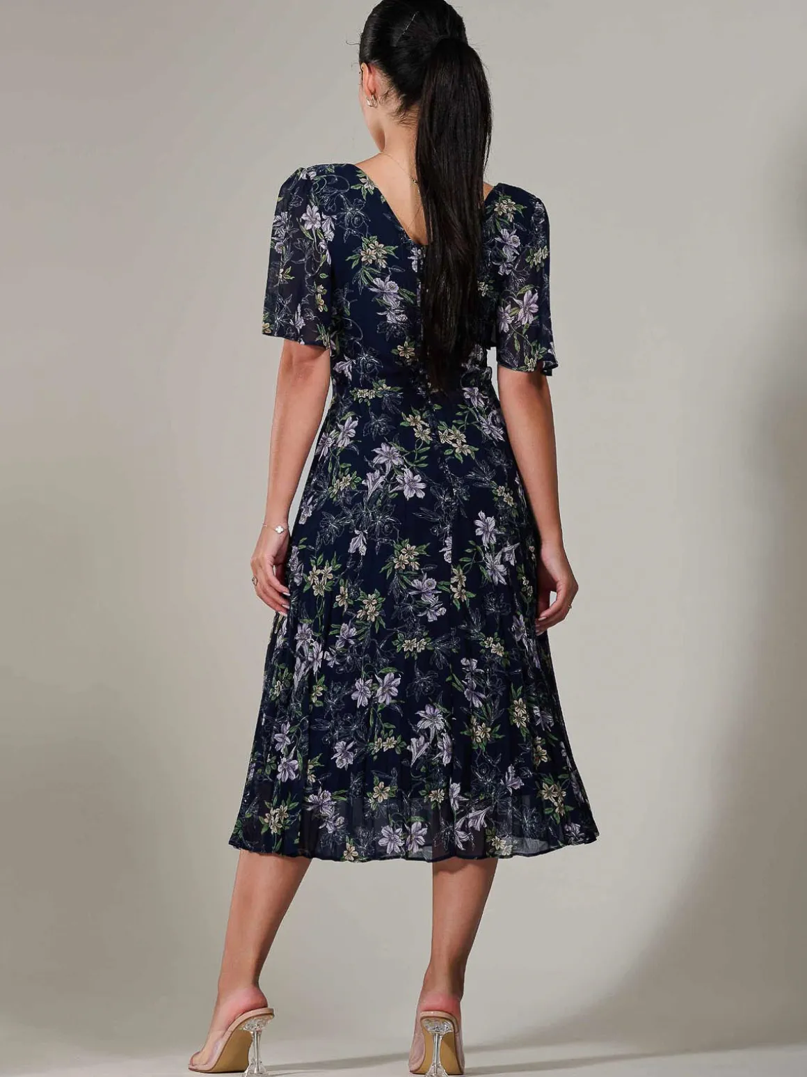Petite Chiffon Pleated Midaxi Dress, Navy Floral