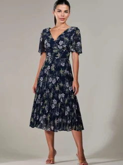 Petite Chiffon Pleated Midaxi Dress, Navy Floral