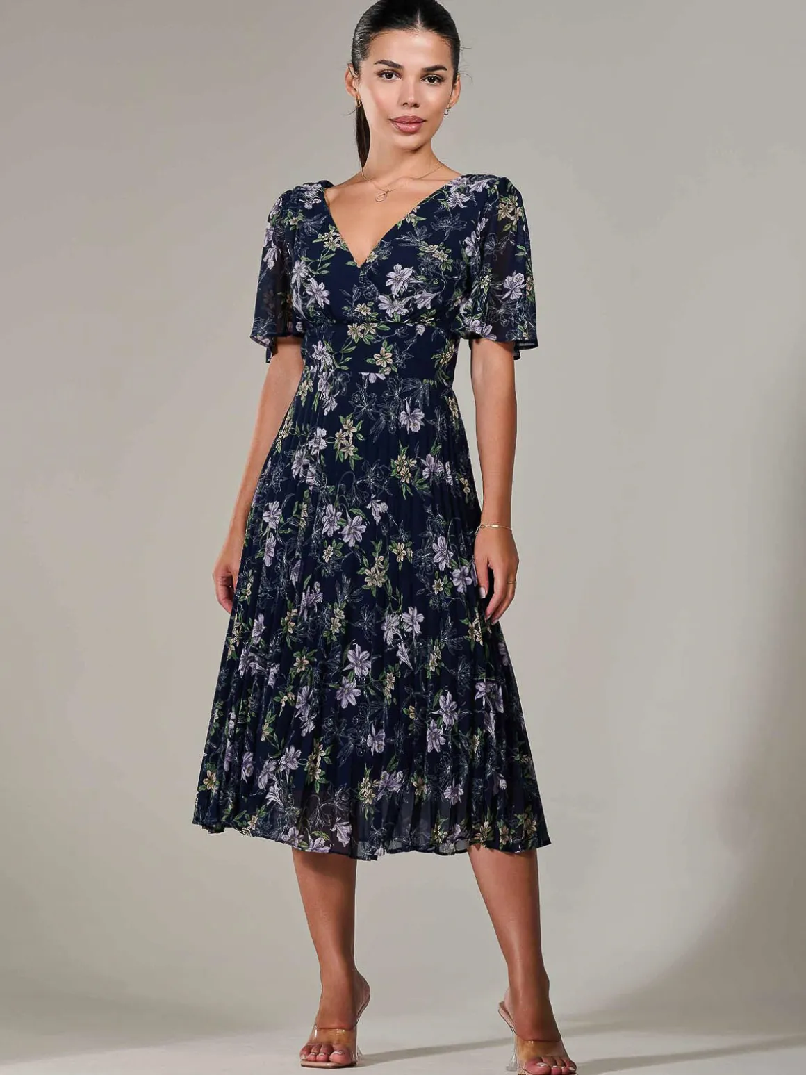 Petite Chiffon Pleated Midaxi Dress, Navy Floral