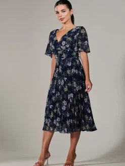 Petite Chiffon Pleated Midaxi Dress, Navy Floral