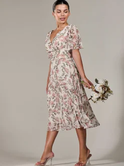 Petite Chiffon Pleated Midaxi Dress, Orange Floral