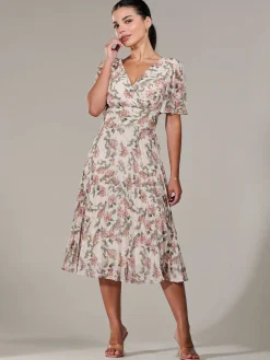 Petite Chiffon Pleated Midaxi Dress, Orange Floral
