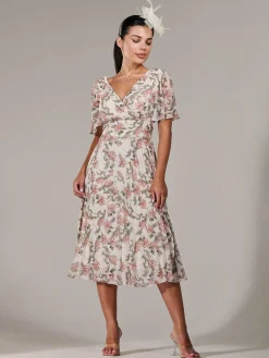 Petite Chiffon Pleated Midaxi Dress, Orange Floral