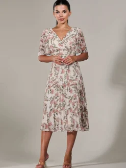 Petite Chiffon Pleated Midaxi Dress, Orange Floral
