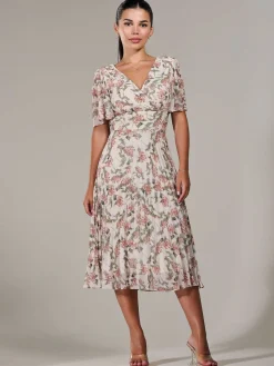 Petite Chiffon Pleated Midaxi Dress, Orange Floral