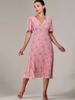 Petite Chiffon Pleated Midaxi Dress, Pink Floral