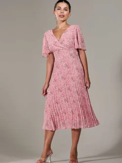 Petite Chiffon Pleated Midaxi Dress, Pink Floral
