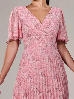 Petite Chiffon Pleated Midaxi Dress, Pink Floral
