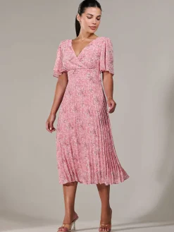 Petite Chiffon Pleated Midaxi Dress, Pink Floral