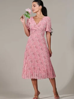 Petite Chiffon Pleated Midaxi Dress, Pink Floral
