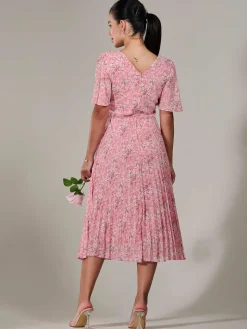Petite Chiffon Pleated Midaxi Dress, Pink Floral