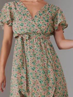 Petite High Low Midaxi Dress, Beige Multi