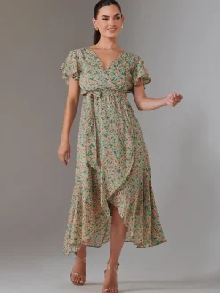 Petite High Low Midaxi Dress, Beige Multi
