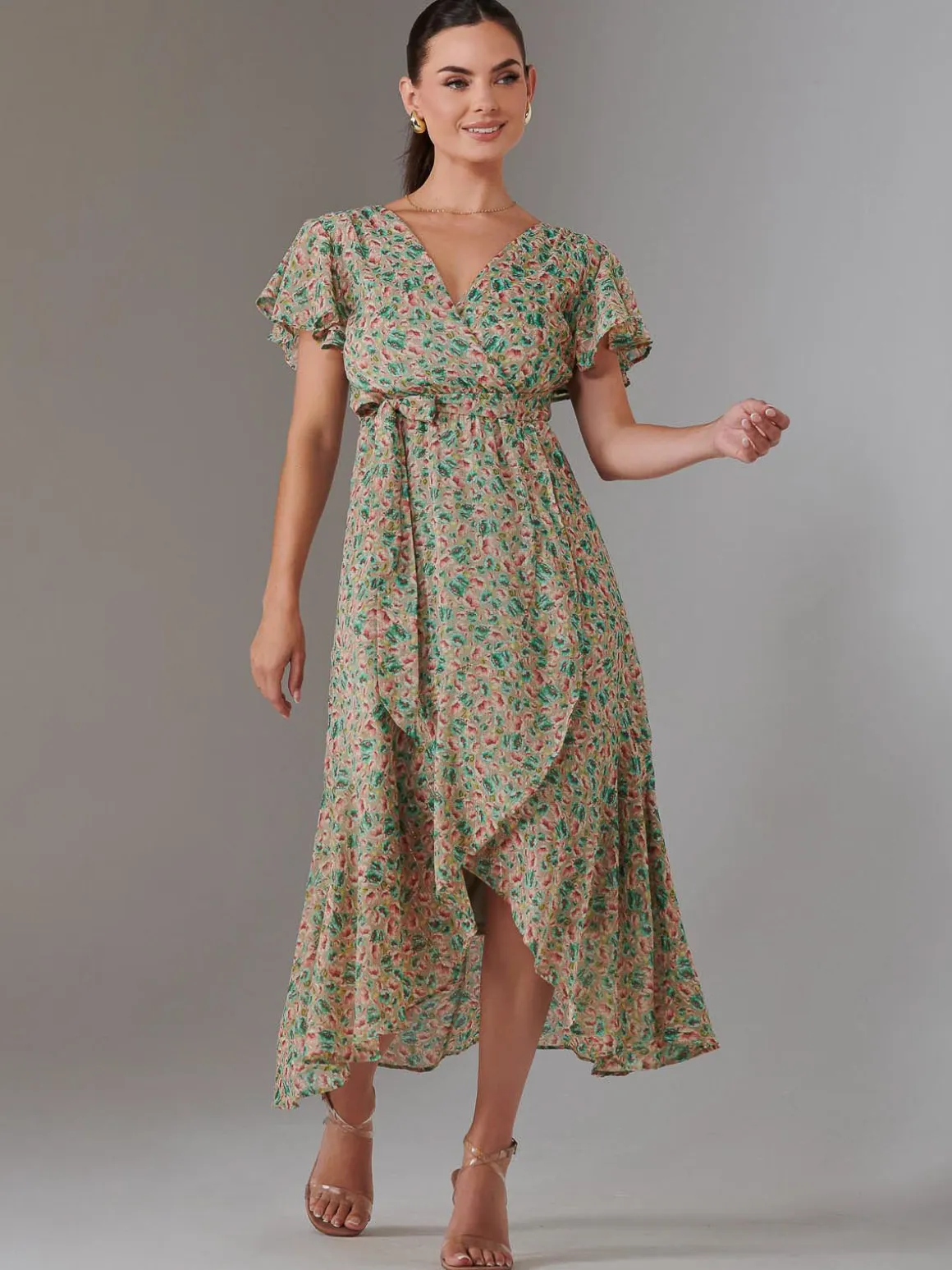 Petite High Low Midaxi Dress, Beige Multi