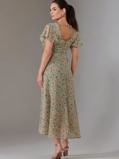 Petite High Low Midaxi Dress, Beige Multi