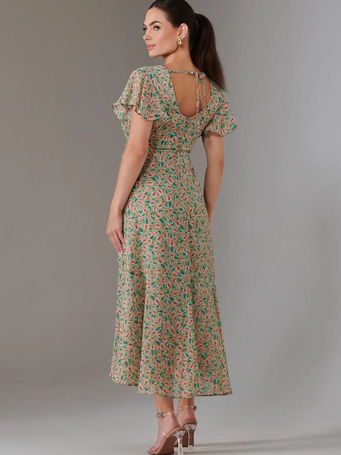 Petite High Low Midaxi Dress, Beige Multi