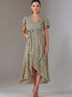Petite High Low Midaxi Dress, Beige Multi