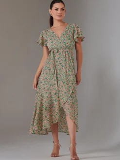 Petite High Low Midaxi Dress, Beige Multi