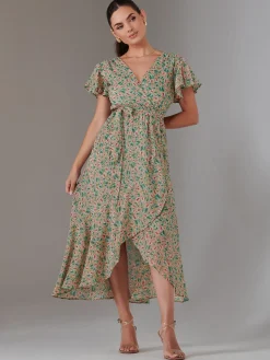 Petite High Low Midaxi Dress, Beige Multi
