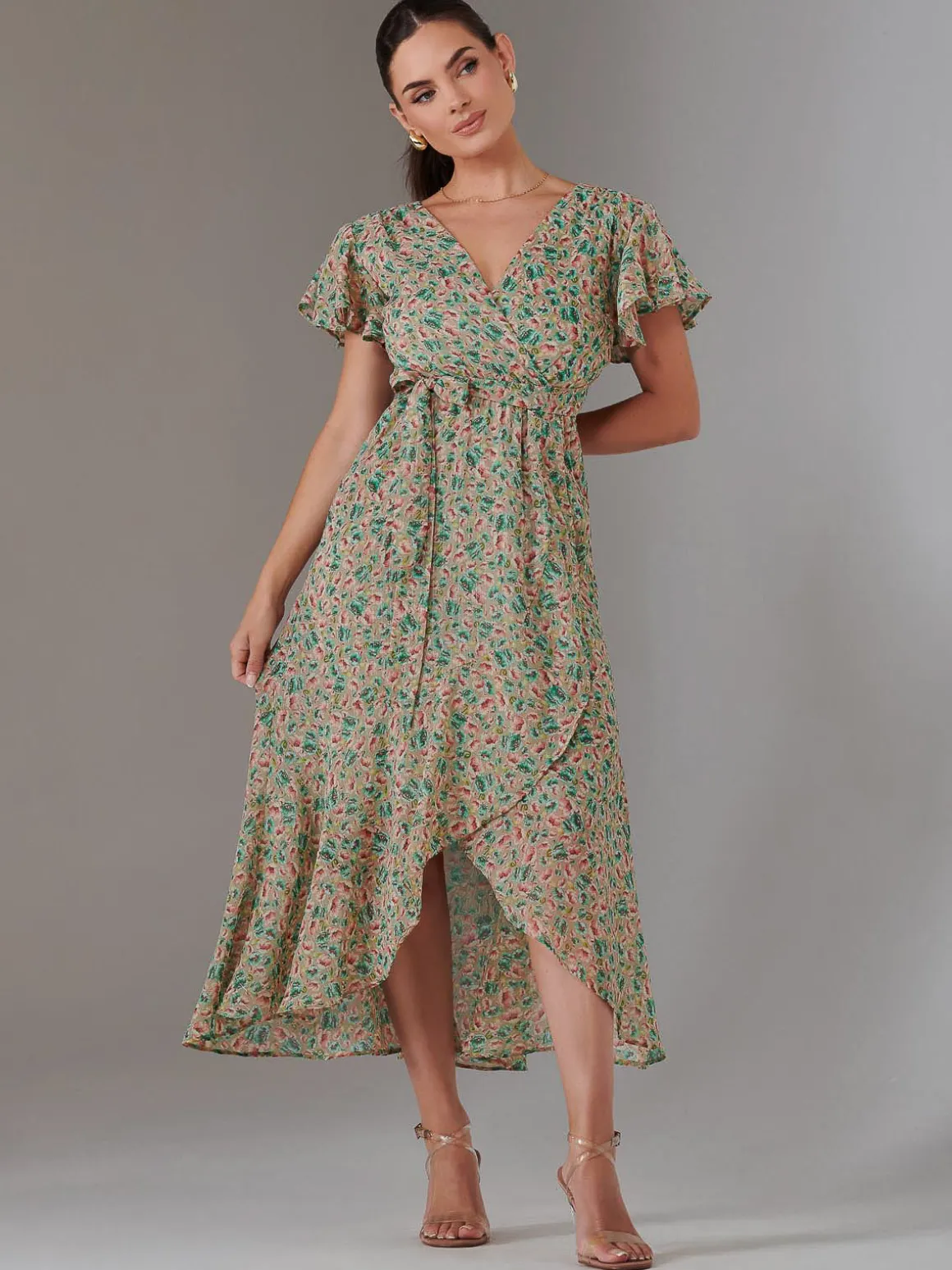 Petite High Low Midaxi Dress, Beige Multi