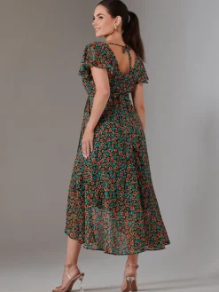 Petite High Low Midaxi Dress, Black Multi