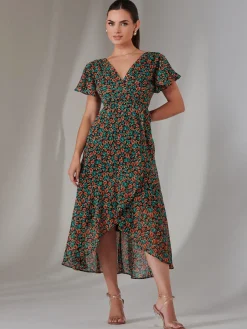 Petite High Low Midaxi Dress, Black Multi