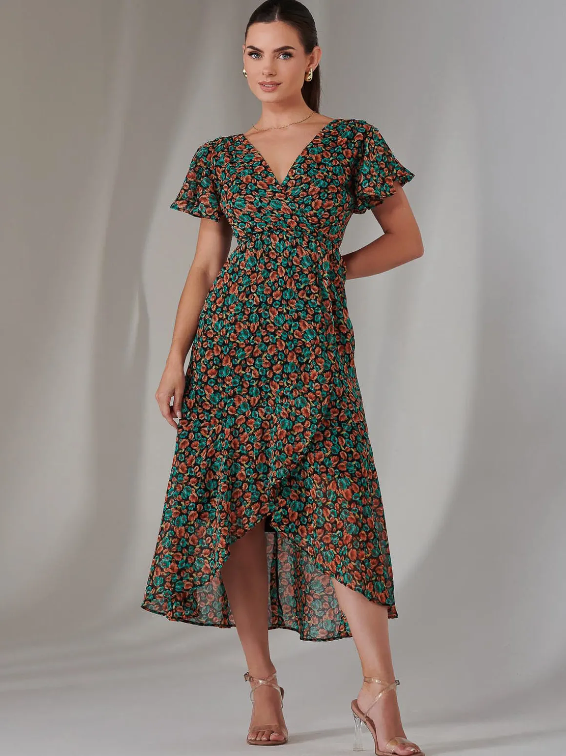 Petite High Low Midaxi Dress, Black Multi