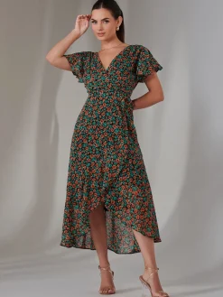 Petite High Low Midaxi Dress, Black Multi