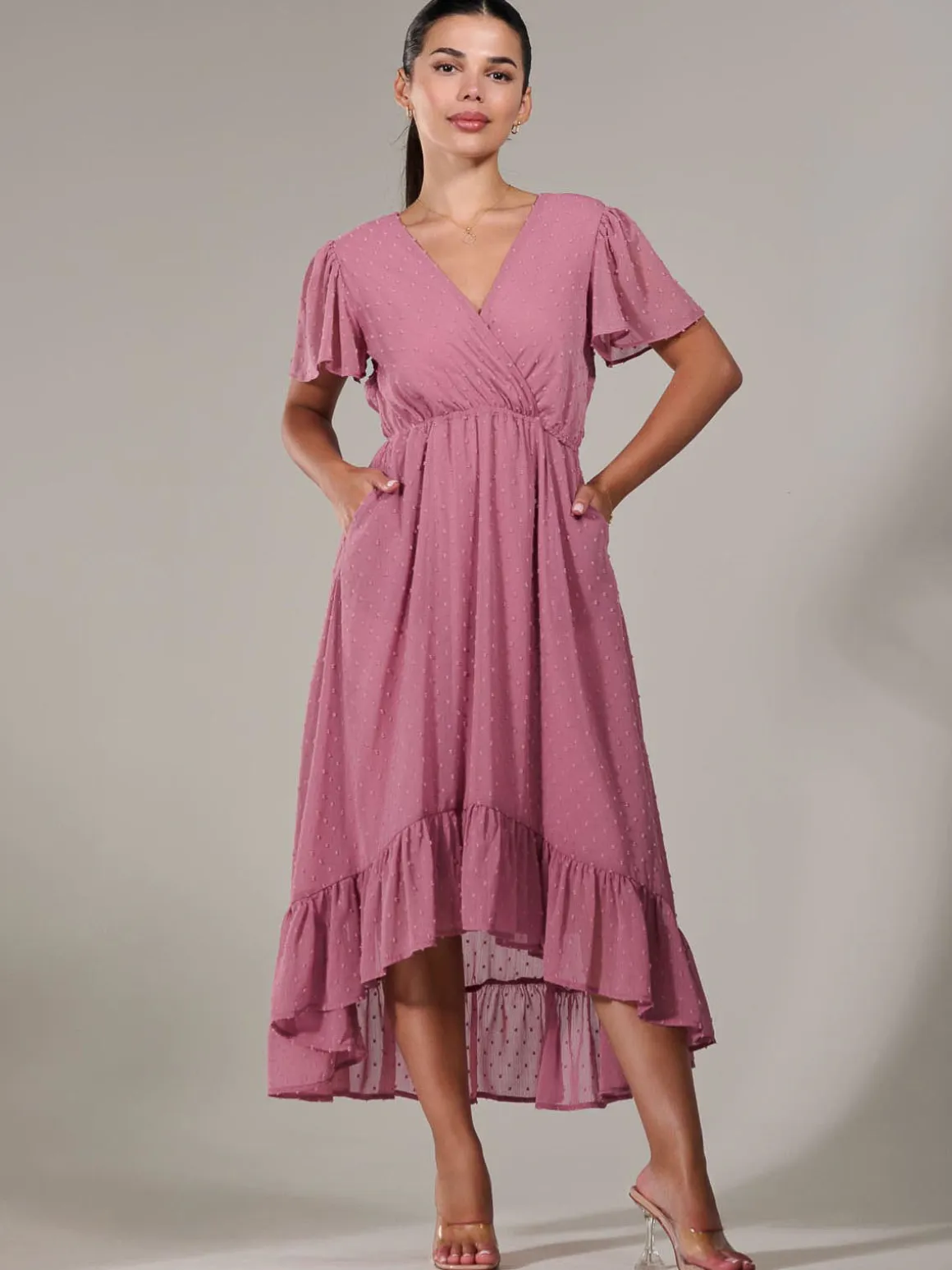 Petite High-Low Midaxi Dress, Dusty Pink