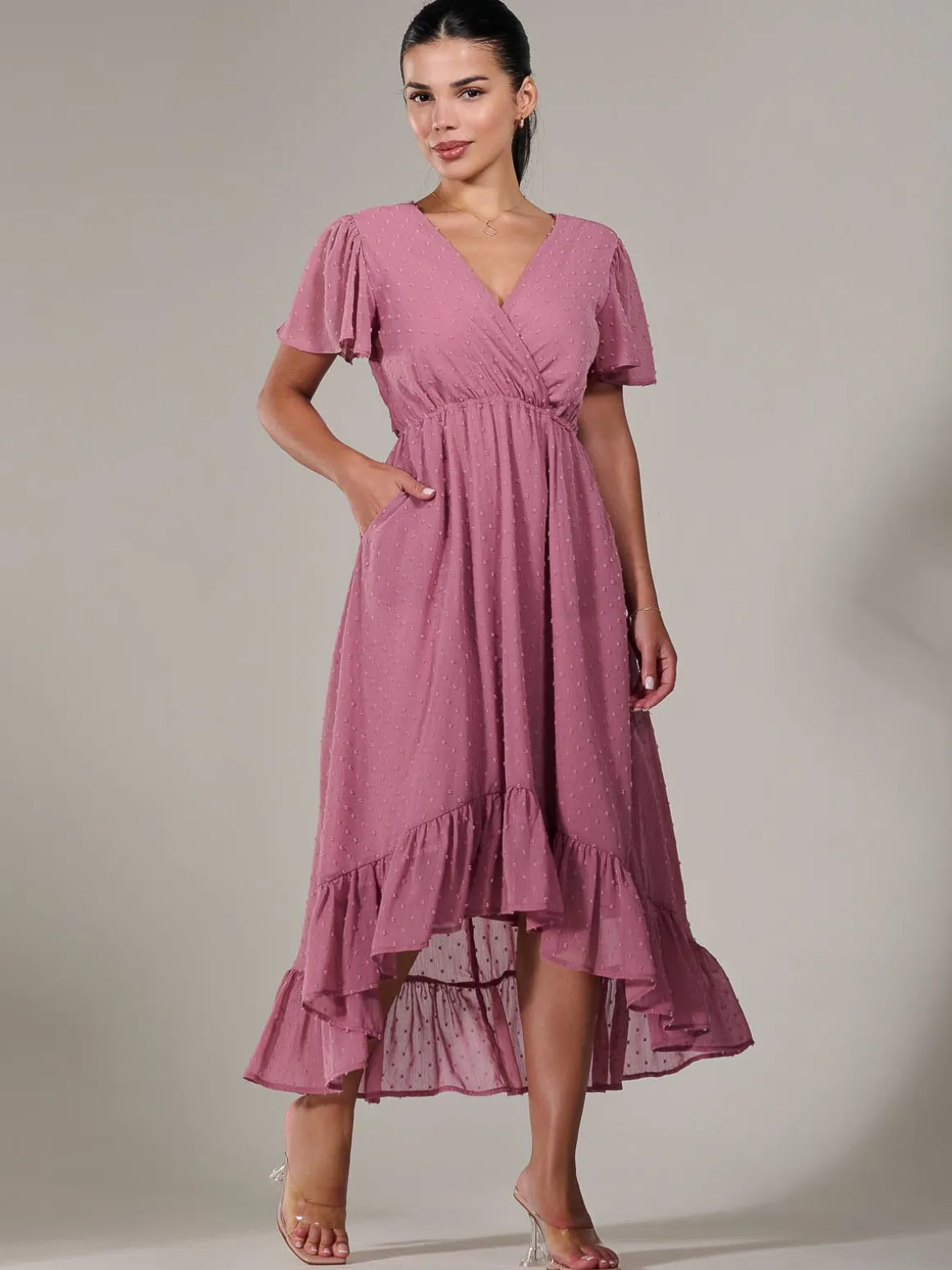 Petite High-Low Midaxi Dress, Dusty Pink