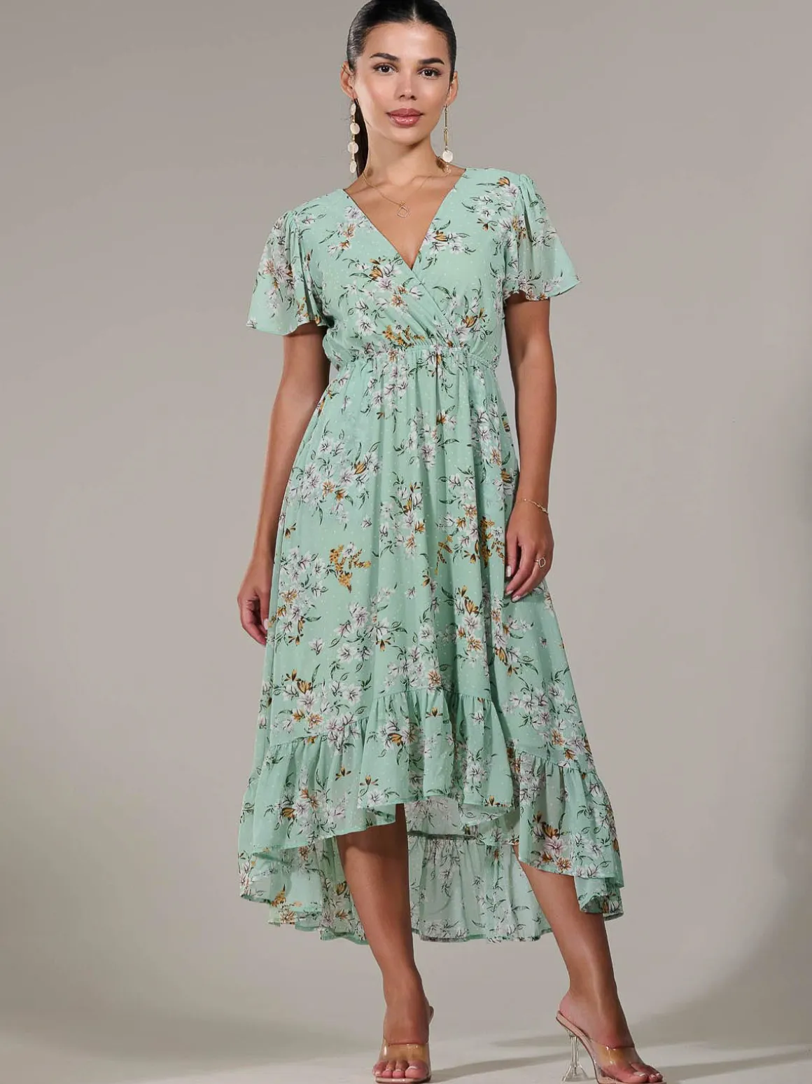 Petite High-Low Midaxi Dress, Green Floral