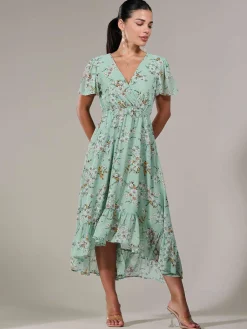 Petite High-Low Midaxi Dress, Green Floral