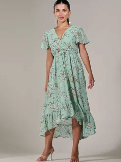 Petite High-Low Midaxi Dress, Green Floral