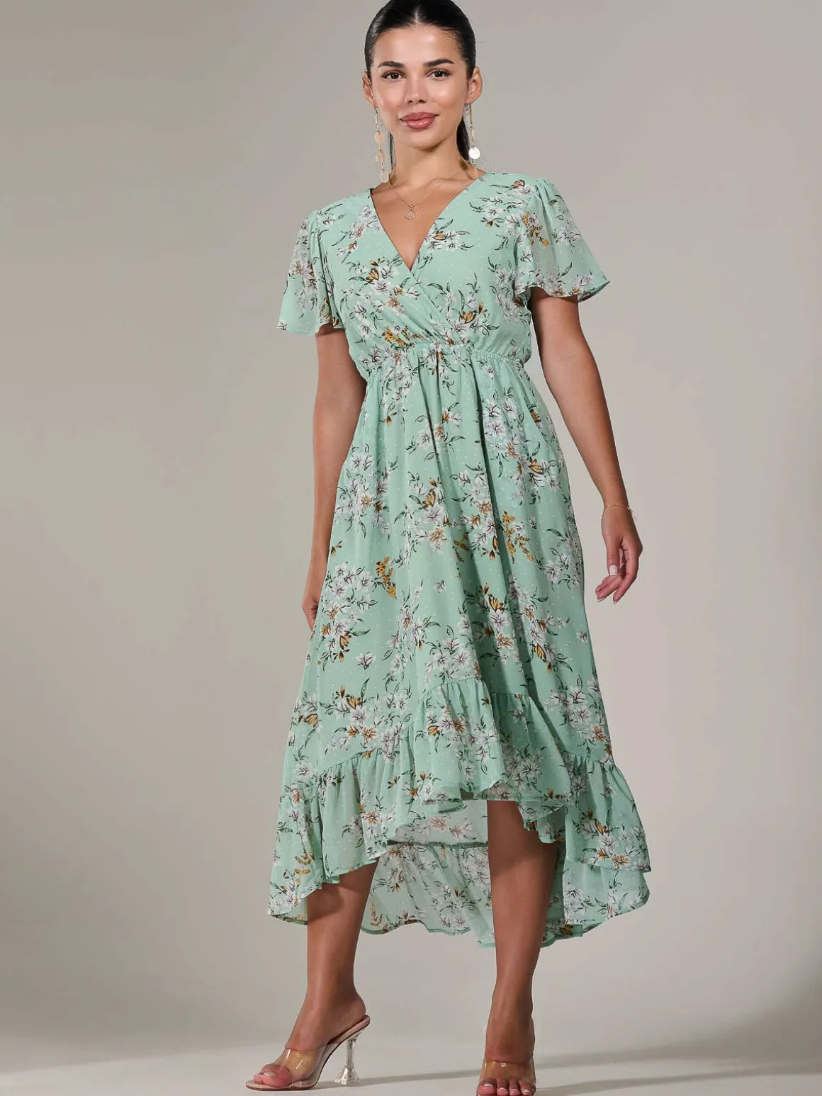 Petite High-Low Midaxi Dress, Green Floral