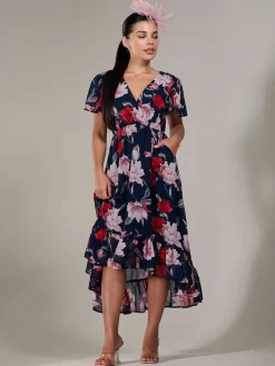 Petite High-Low Midaxi Dress, Navy Floral